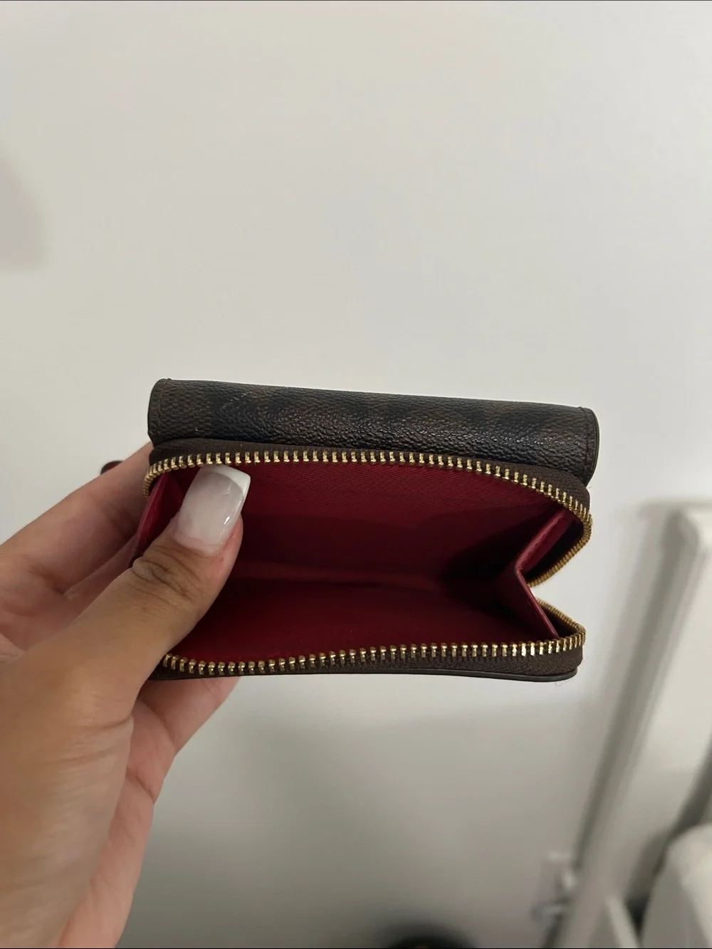 Coach Signature Canvas Trifold Wallet - Brown/Red